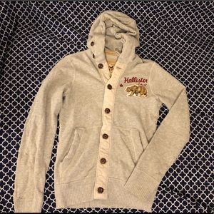 Hollister Men’s Grey Button Up Hoodie